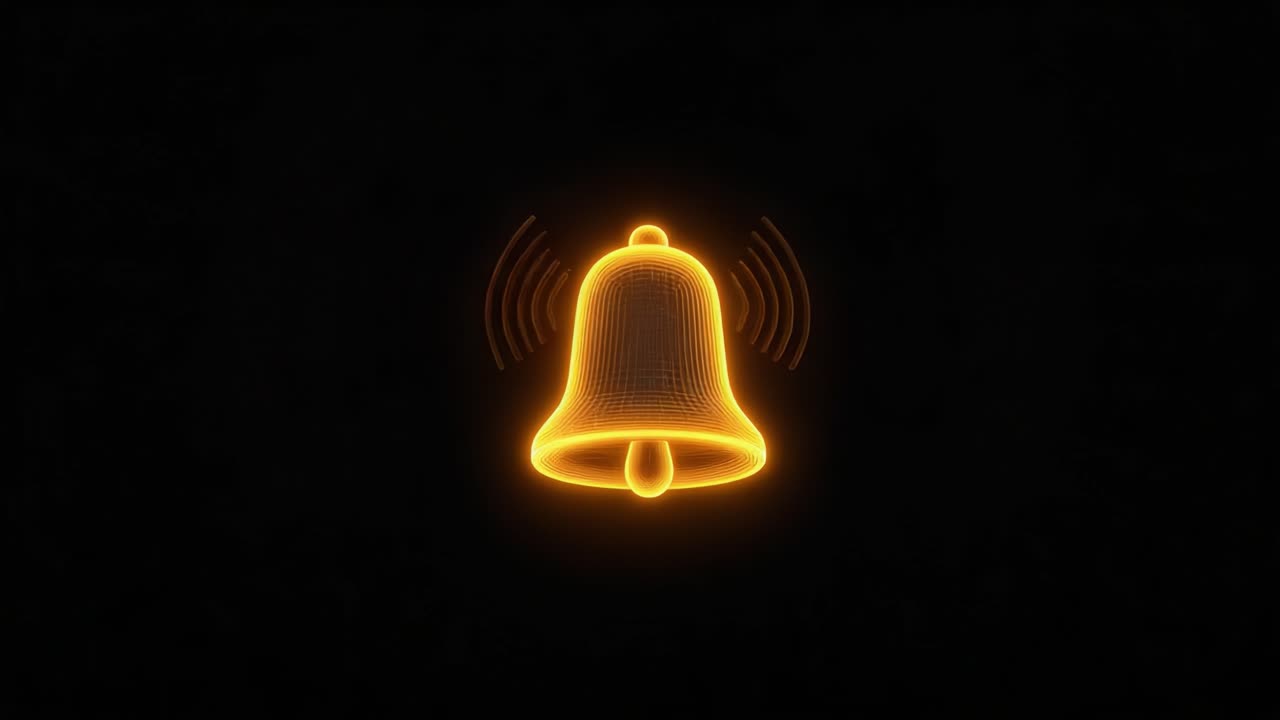 Campanello d'allarme vivace con onde sonore in neon, che rappresenta un avviso di notifica nel design digitale, un'immagine accattivante per i temi tecnologici e di comunicazione