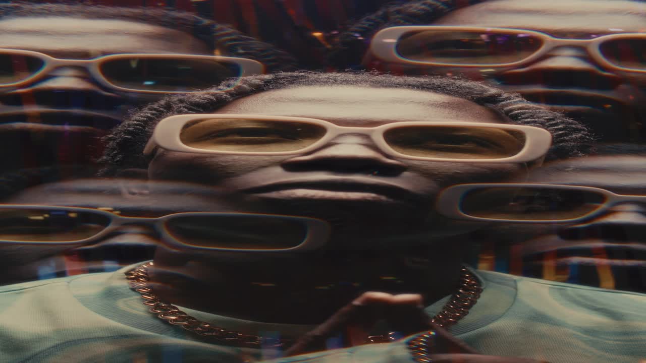 Kaleidoscopic Effect of Stylish Black Rapper Posing to Camera with Confidence