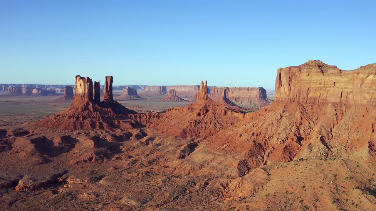 Famous Mittens Buttes On Red Desert At Monument Valley Navajo Tribal Park In Utah, USA