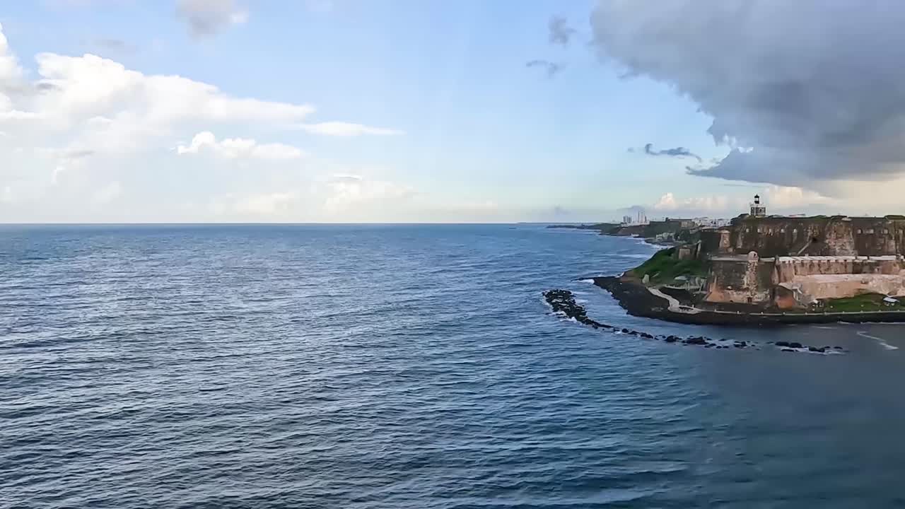 Castillo San Felipe del Morro in San Juan, Puerto Rico. Bastión de Santa Elena and the coastline of the island.