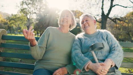 Happy,-talking-and-senior-women-in-nature