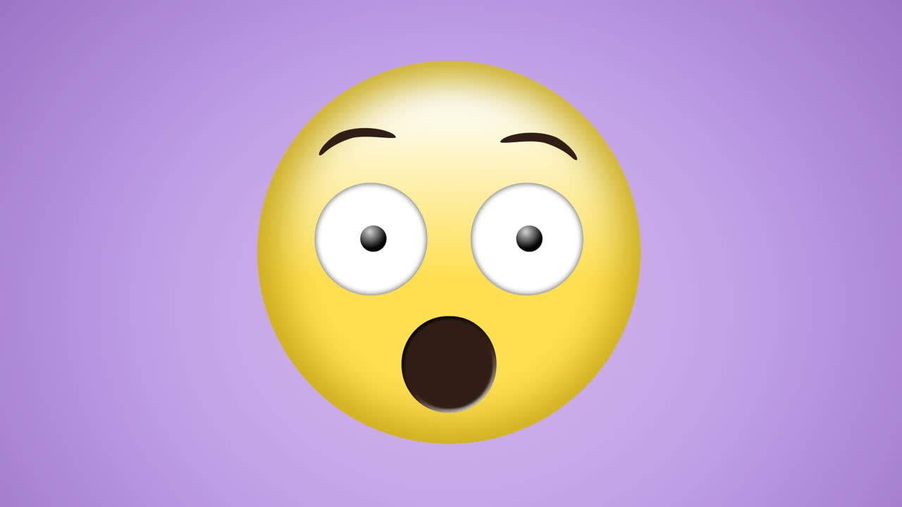 animación del icono de emoji sorprendido en un fondo púrpura