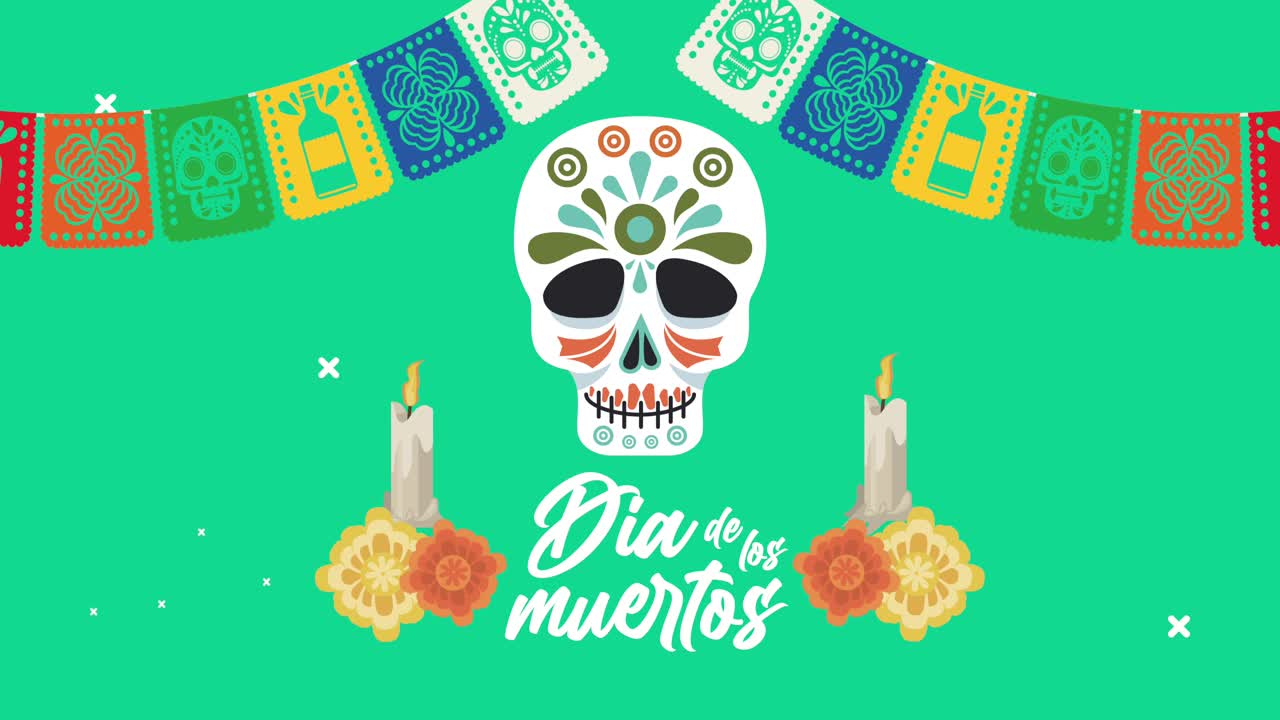 festa delle lettere di dia de los muertos con teschi e ghirlande
