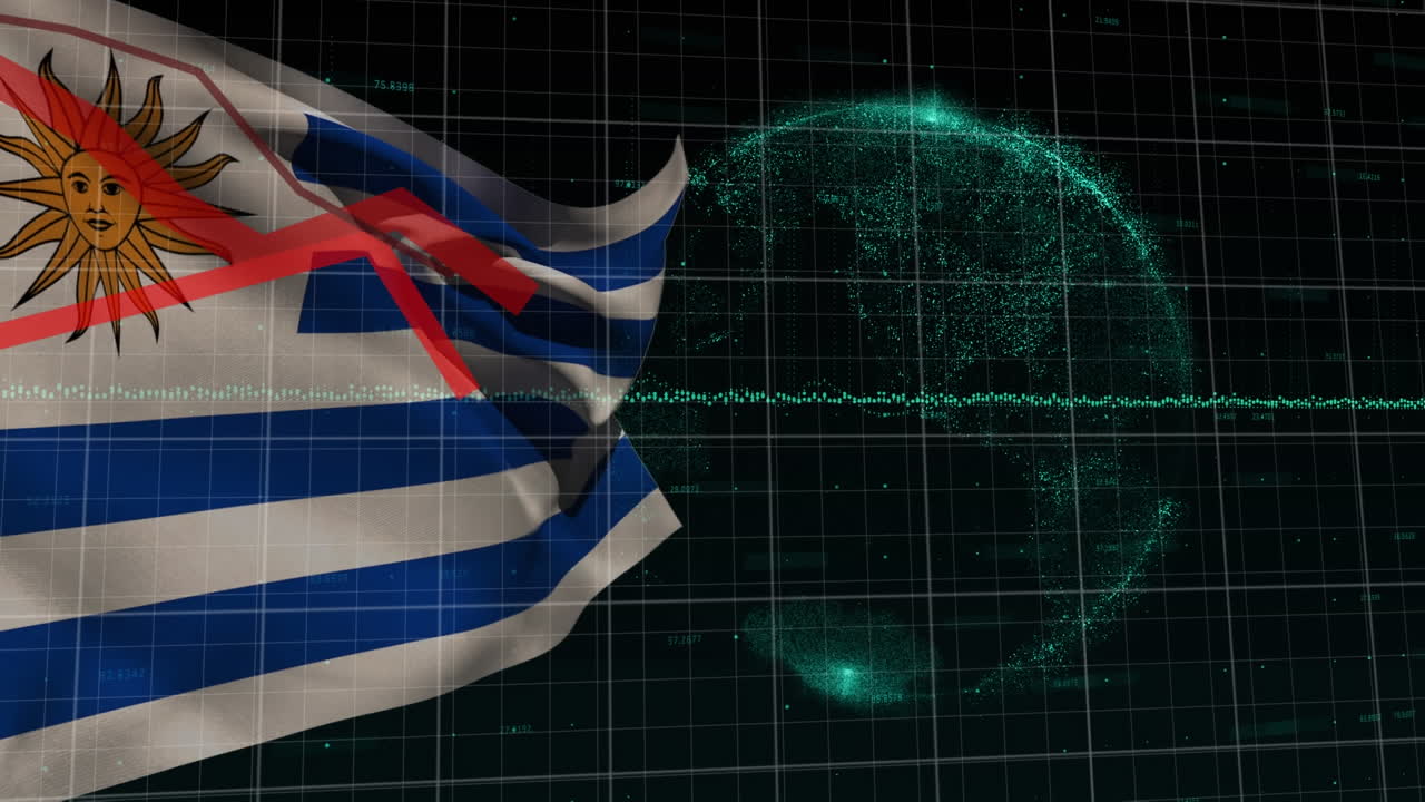 그래프의 애니메이션, 데이터 처리 및 블랙 배경에 아르헨티나의  ⁇ 발 위의 지구