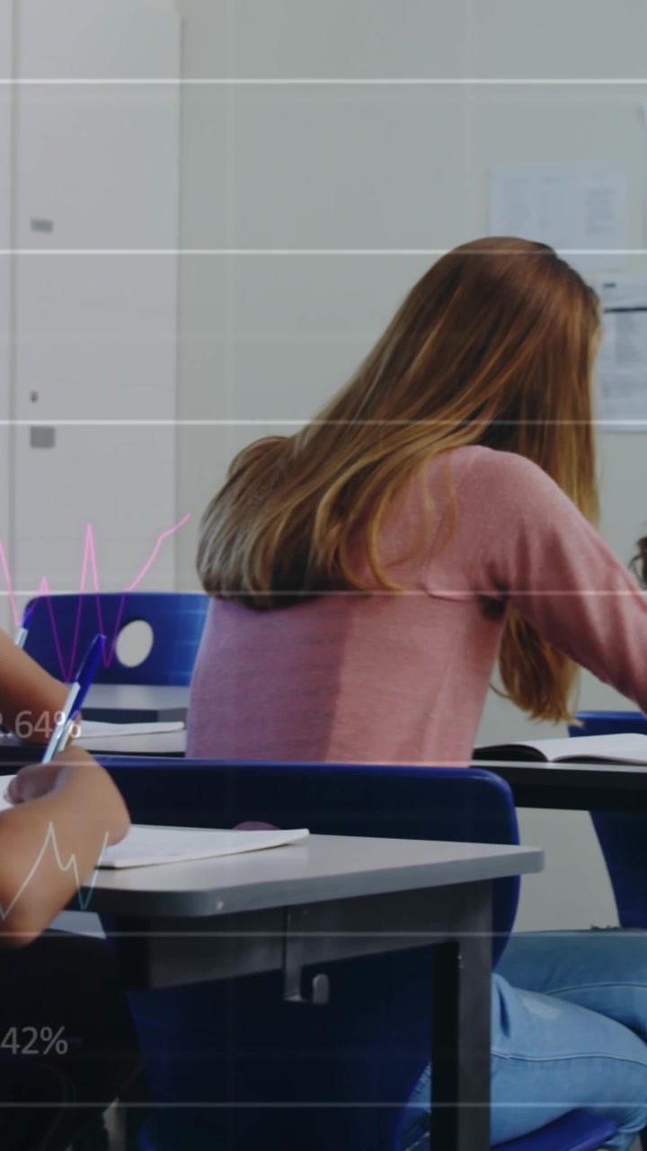 Animation of data processing over diverse students writing
