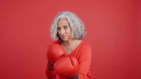 senior woman ready to box