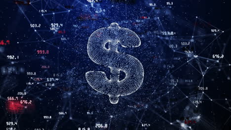 us currency dollar sign on blue background with changing financial indicators. lines and dots with moving numbers. abstract looped animation.