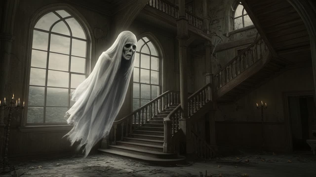 Eerie Encounter with a Ghostly Apparition in an Abandoned Manor: A Mysterious and Haunting Vision of the Supernatural