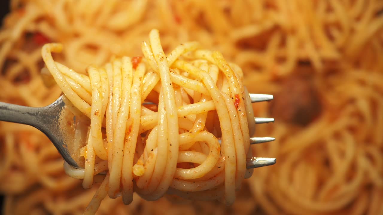 Spaghetti twirled on a fork