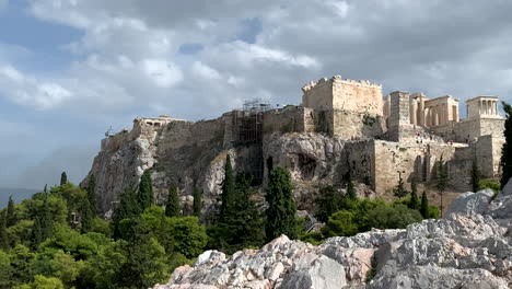 acropolis of athens, ancient historic buildings on rocky outcrop