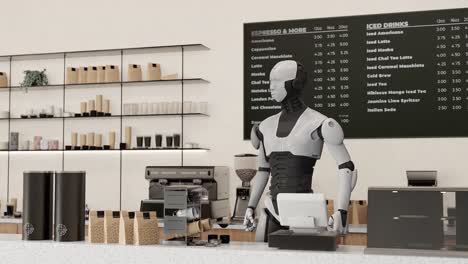 robotic barista operating espresso machines in a high-tech caf?