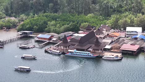 ban sala dan pier (koh lanta) ferry terminal in krabi, thailand. aerial drone shot