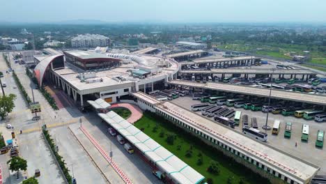 aerial view of a large and busy bus station in india