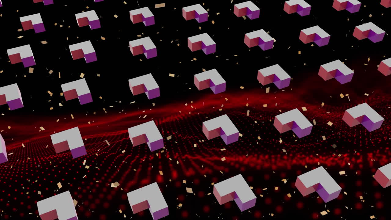 빨간색과 검은색 배경에서 움직이는 모양의 줄의 애니메이션