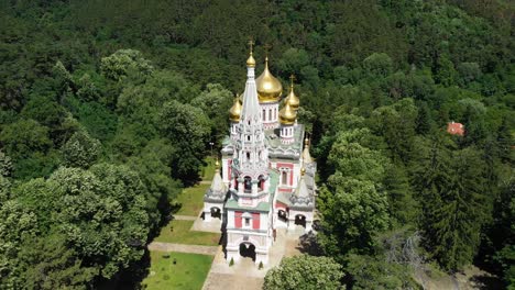 aerial view of shipka memorial church in bulgaria in muscovite style