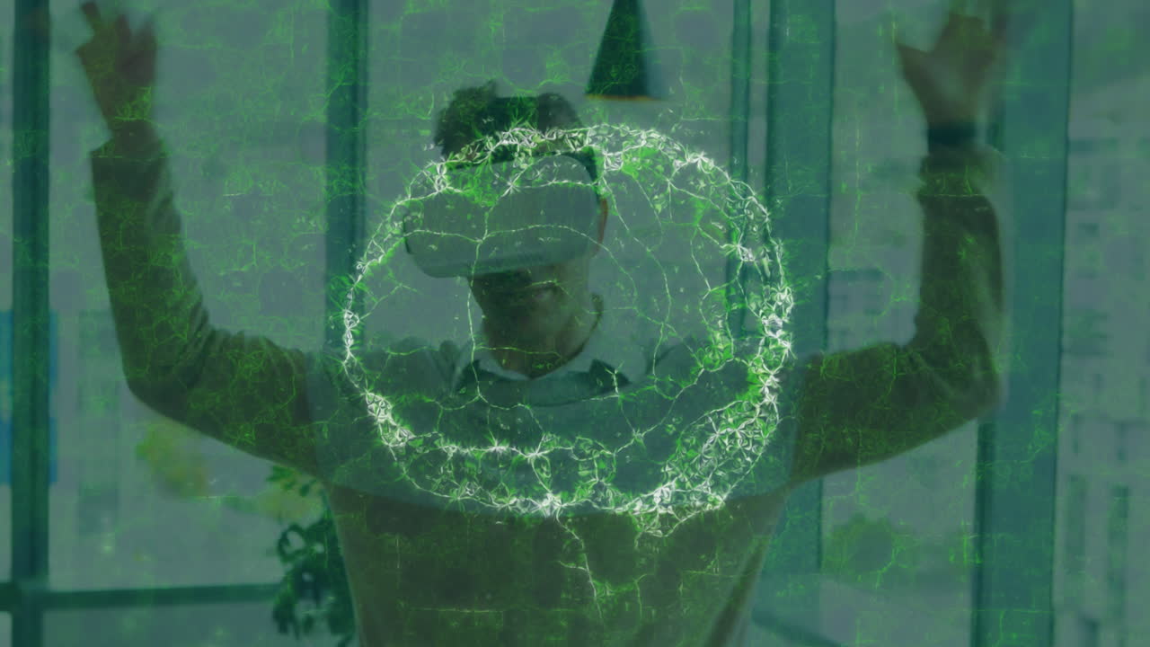 animación del cerebro humano y el procesamiento de datos médicos sobre un hombre de negocios con auriculares vr