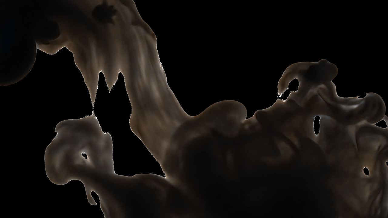 Sovrapposizione animata con vortice astratto di inchiostro nero, video 4K trasparente, canale alfa, ProRes 4444