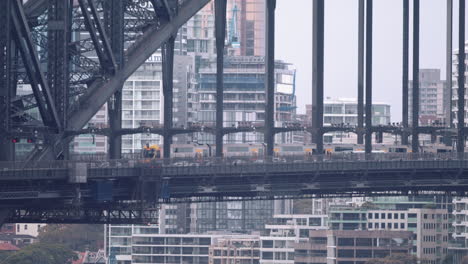 Train-Crossing-Sydney-Harbour-Bridge-In-Sydney,-NSW,-Australia