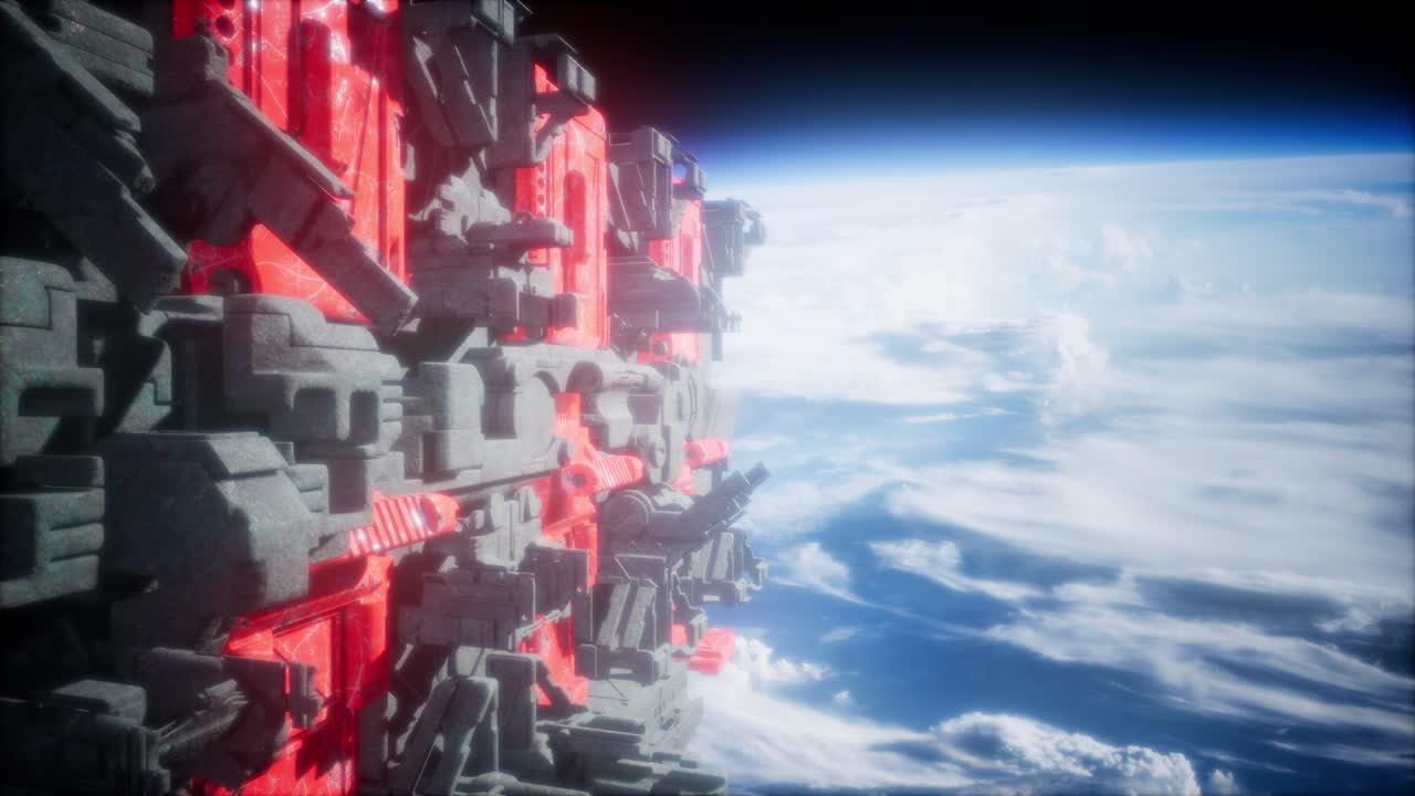 모체선이 지구 위에 위치를 잡고 있습니다.