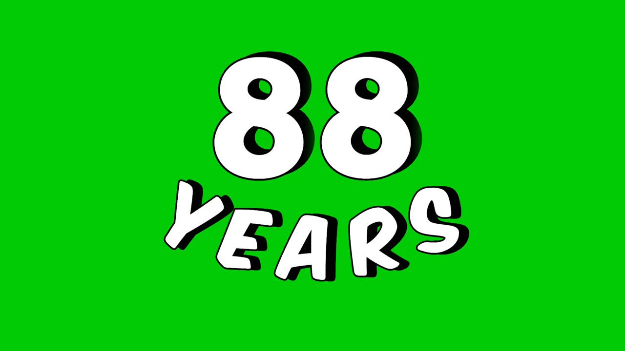 Animated footage of the number "88 years" with a green screen background. The number is presented in a modern and dynamic style, perfect for editing birthday videos, anniversaries video element