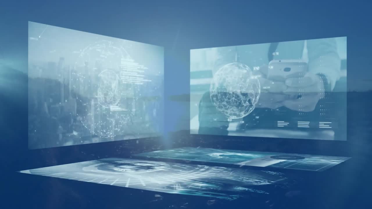 풍경 위의 화면에서 데이터 처리의 애니메이션