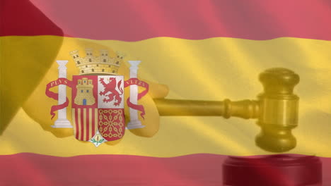 digitally animation of spain flag and gavel 4k