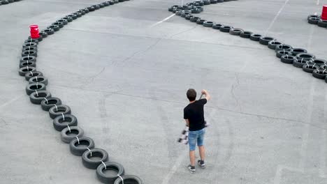 go-kart race with checkered flag