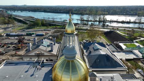 aerial view of trenton new jersey capitol dome and delaware river