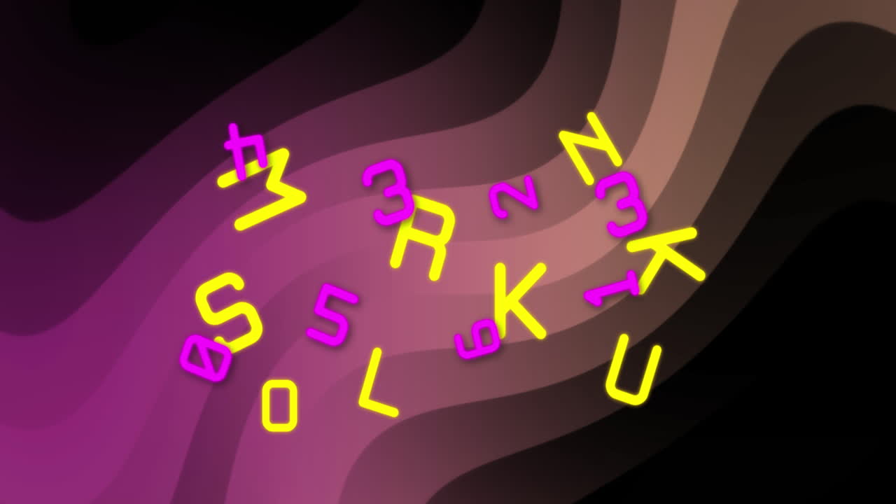 animación de letras y números sobre formas en fondo negro