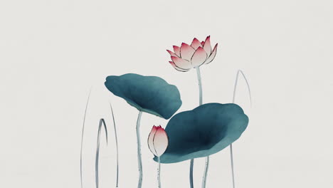 chinese retro painting style lotus illustration.