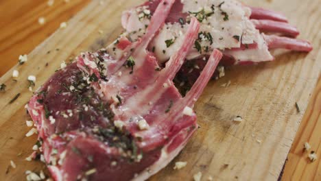 lamb ribs lying on a kitchen table