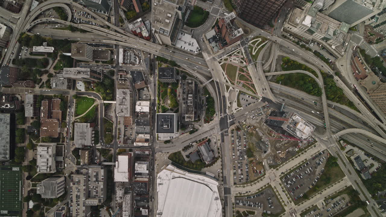 Pittsburgh Pennsylvania Aerial v80 high altitude vertical flyover downtown area capturing the city situated at the convergence of three rivers from above - Shot with Inspire 3 8k - Sept 25th 2023