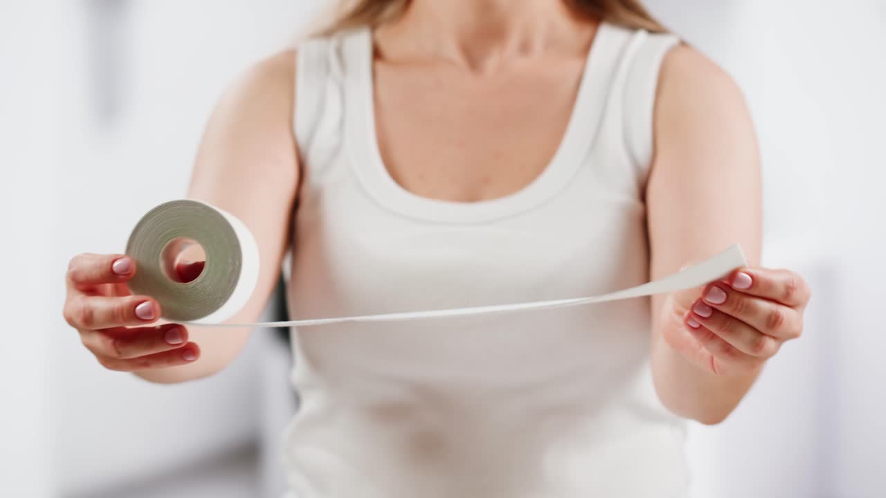 Kinesiology medical taping, doctor Physical therapist applying elastic surgical tape to patient body, treating injured knee young athlete.Post traumatic rehabilitation, sport physical therapy recovery