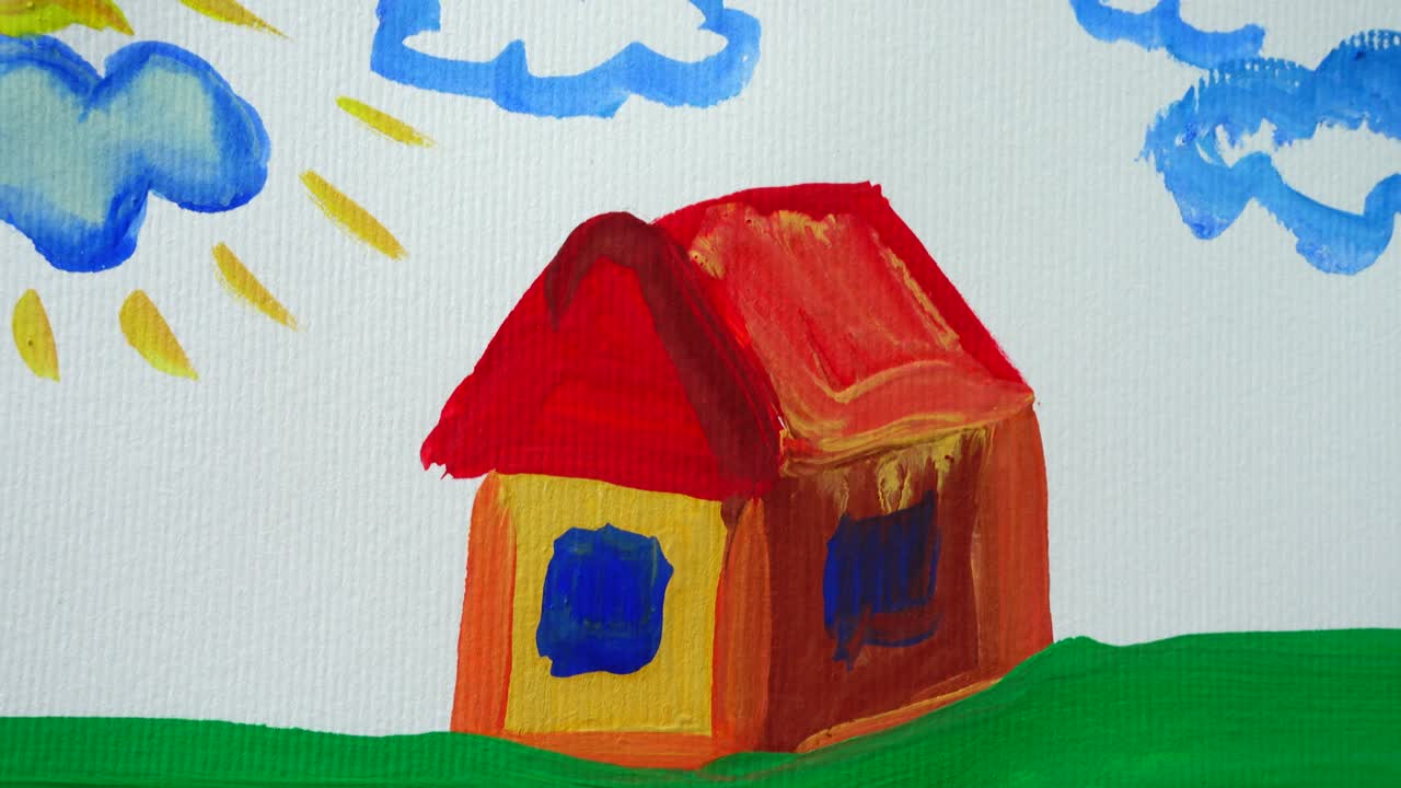 Desenho de casa, guache.