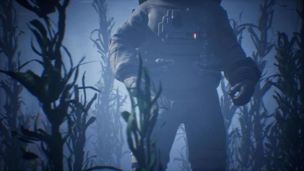 宇宙人の宇宙飛行士が海にいる