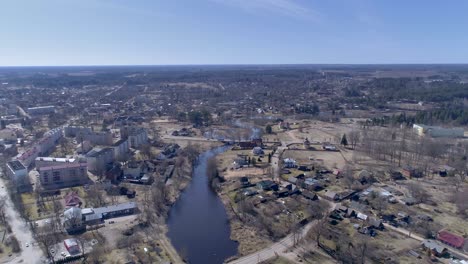 the aerial shot of the river in the center of valga estonia