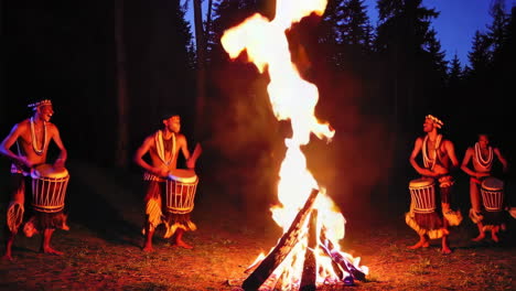 tribal drumming performance by fire