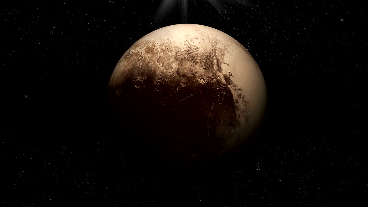 Pluto planet rotating in its own orbit in the outer space. Loop