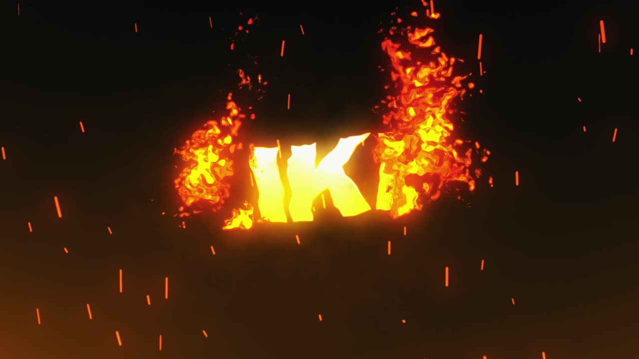 Animated Fiery 'LIKE' Text with Sparks on Dark Background