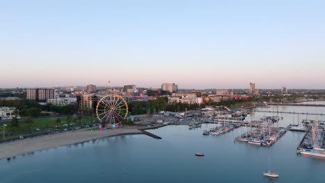 AERIAL-Geelong,-Australia-City-Early-Morning-Sunrise-On-Crystal-Clear-Day