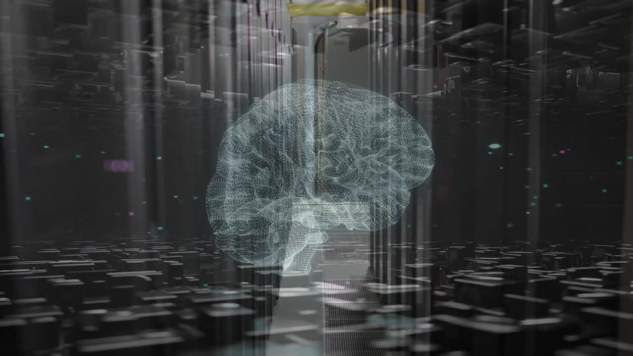 Animation of brain with connections over computer server
