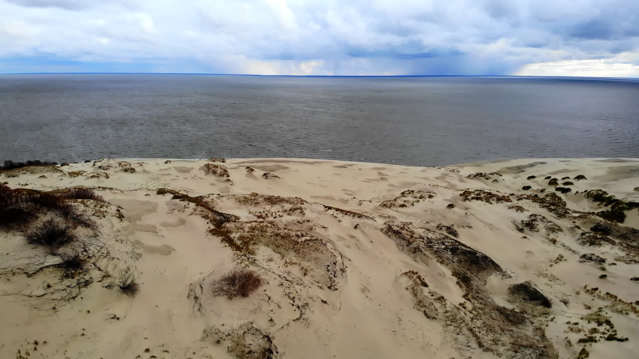 Aerial View of Sand Dunes and the Sea