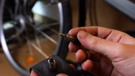 valve of a bicycle tube during repair