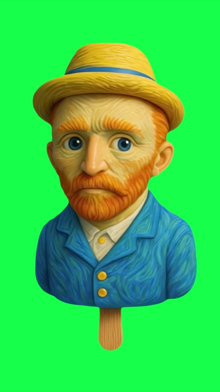 Vincent van Gogh popsicle animation, transparent 4K video, green screen