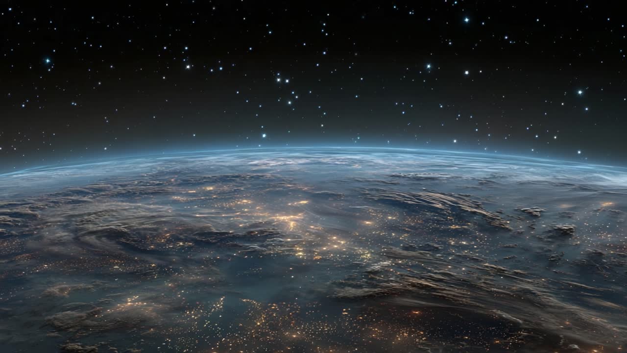 Una Splendida Prospettiva della Terra dallo Spazio: Cattura le Abbaglianti Luci Notturne e le Stelle in una Mozzafiato Vista Celeste