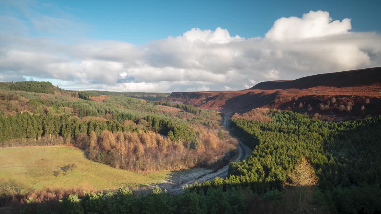 A late autumn timelapse of Newtondale in the North York Moors National Park with frost on the ground and mist in the valley