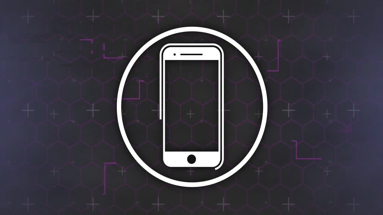 Animazione di un'icona di smartphone e forme su sfondo nero
