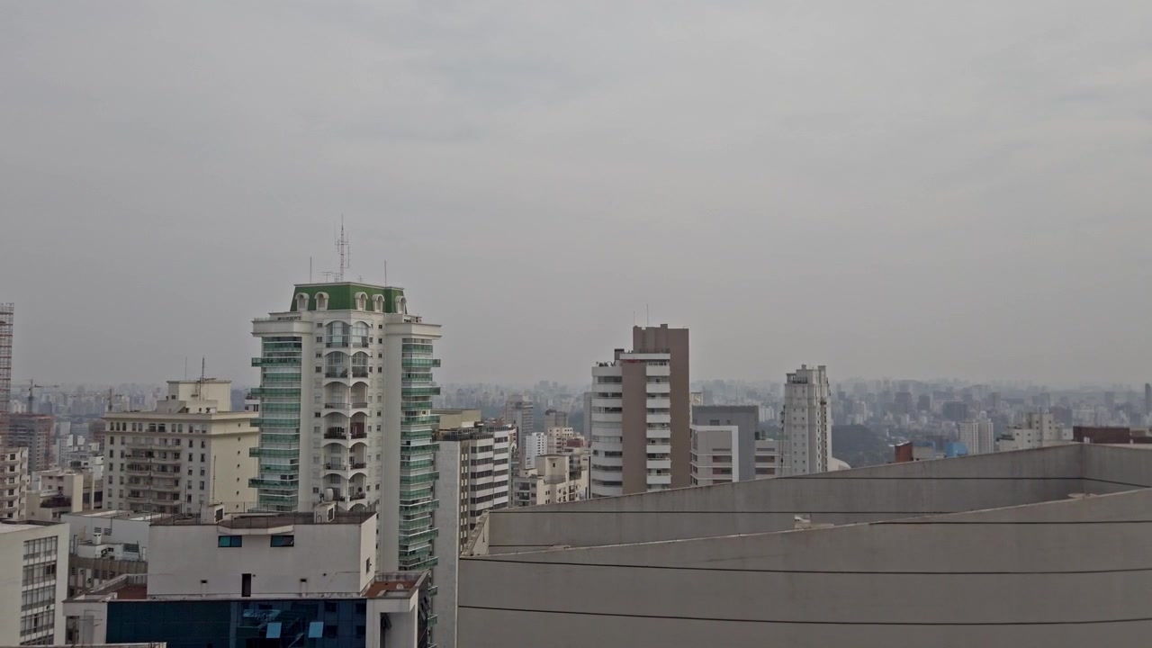 Paisagem urbana panorâmica de São Paulo revelando uma densa paisagem urbana com guindastes de construção erguendo-se contra um céu cinzento e nublado, exibindo o desenvolvimento arquitetônico metropolitano.
