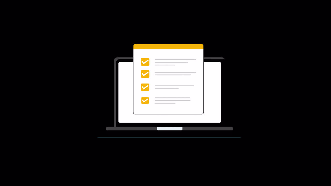 Checklist animata che appare sullo schermo del laptop