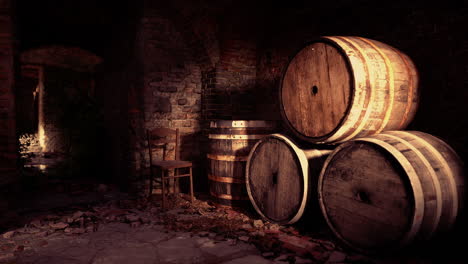 old wine cellar with wooden barrels